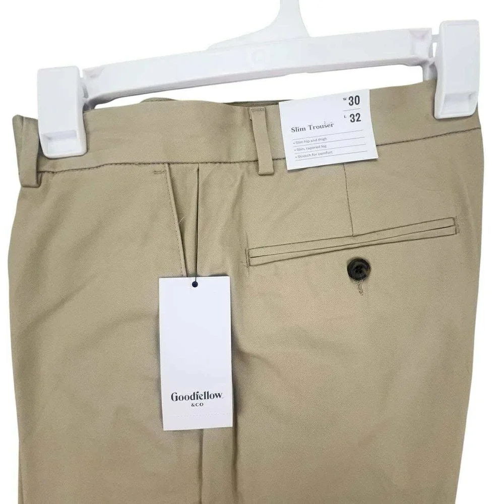 Goodfellow‎ & Co Slim Trousers Mens 30x32 Beige Dress Pants Stretch Comfort NWT - Picture 3 of 13
